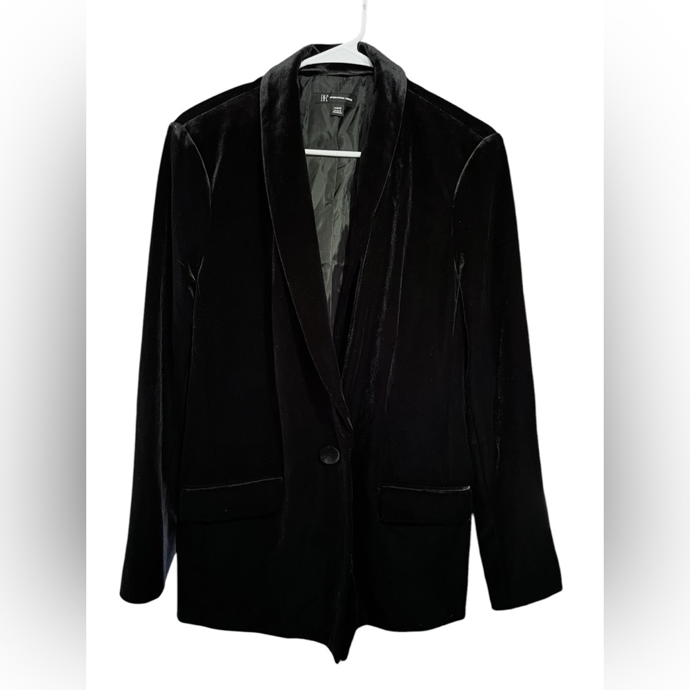 INC International Concepts Black Velvet Blazer Single Button Womens Large